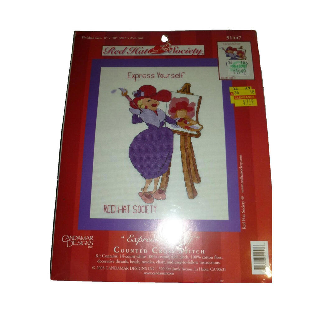 Candamar Designs Counted Cross Stitch Kit Red Hat Society Express Yourself New